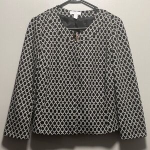 Charter Club Petite Black Jacket w/ White Circle Design  Gold Toggle Closure